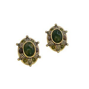 Vintage Signed Michal Golan Stone Clip Earrings (A7308)